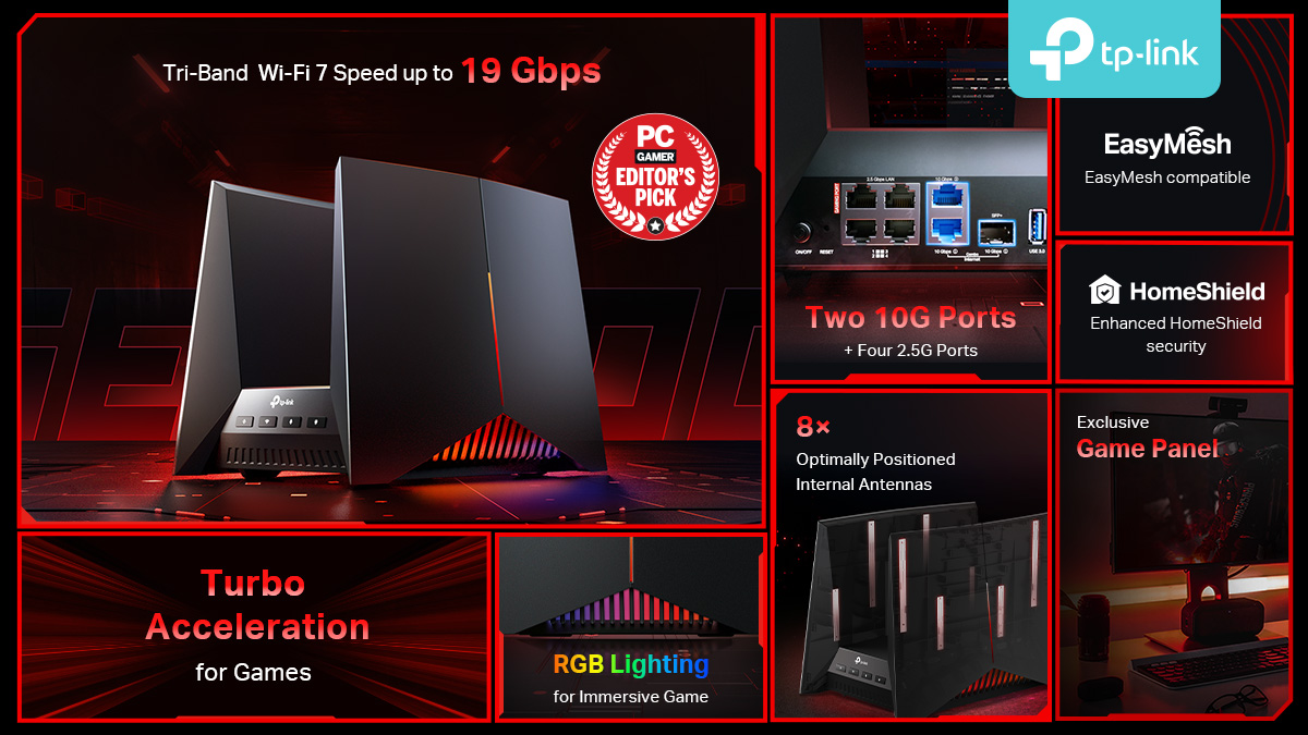 TP-Link's Archer GE800 received the prestigious PC Gamer Editor's Pick Award in recognition of its WiFi 7 excellence and exquisite design. Experience ultra-fast speeds and flawless, lag-free gaming and take your online gameplay to the next level. #TPLink #PCGamer #ArcherGE800
