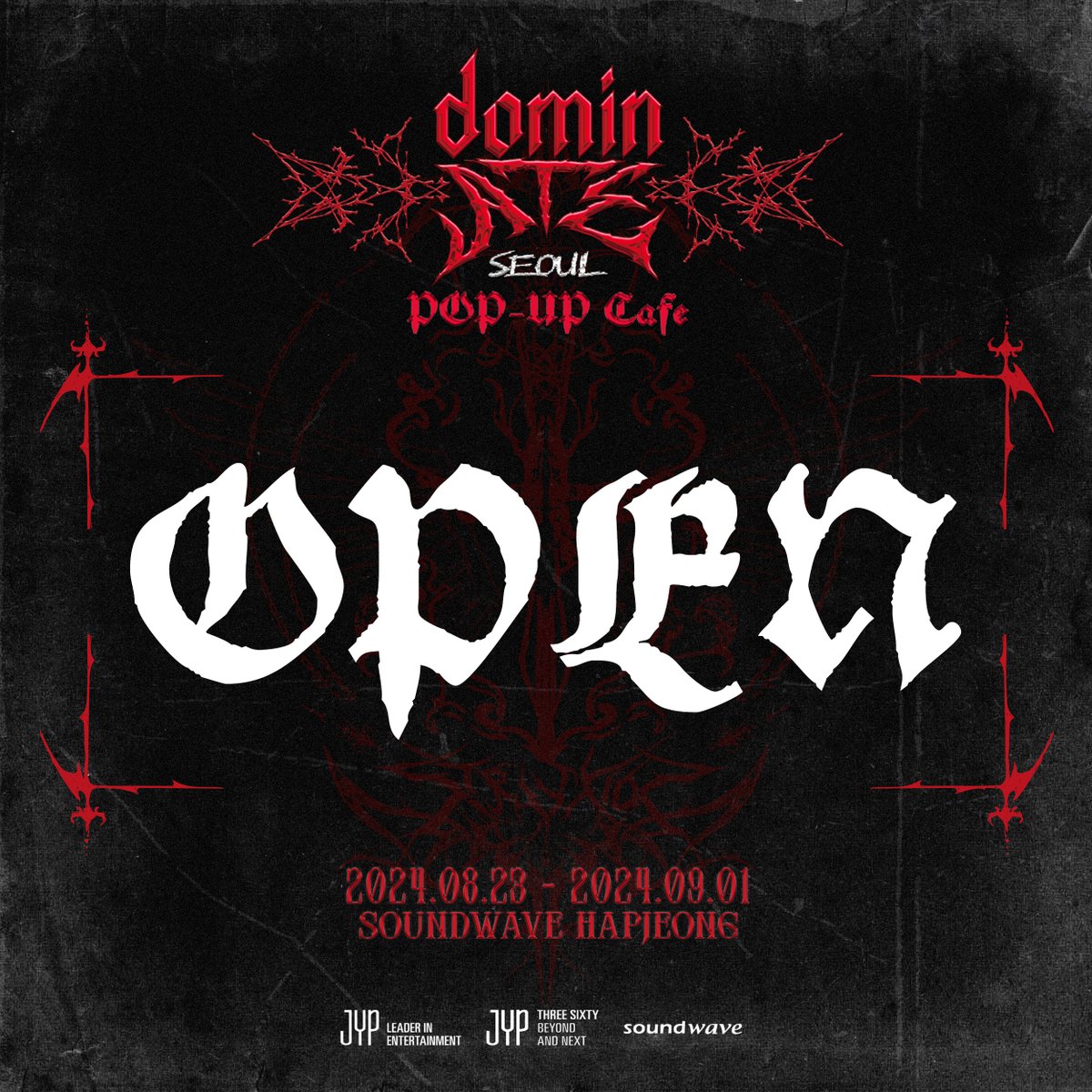 dominate_cafe's tweet image. Stray Kids World Tour &amp;lt;dominATE SEOUL&amp;gt;
POP-UP CAFE

OPEN

🗓 24.08.23 FRI - 09.01 SUN (KST)
📍 SOUNDWAVE HAPJEONG

#StrayKids #스트레이키즈
#dominATE
#dominATE_SEOUL
#dominATE_SEOUL_POPUP
#ATE
#ChkChkBoom
#YouMakeStrayKidsStay
#사운드웨이브 #SOUNDWAVE