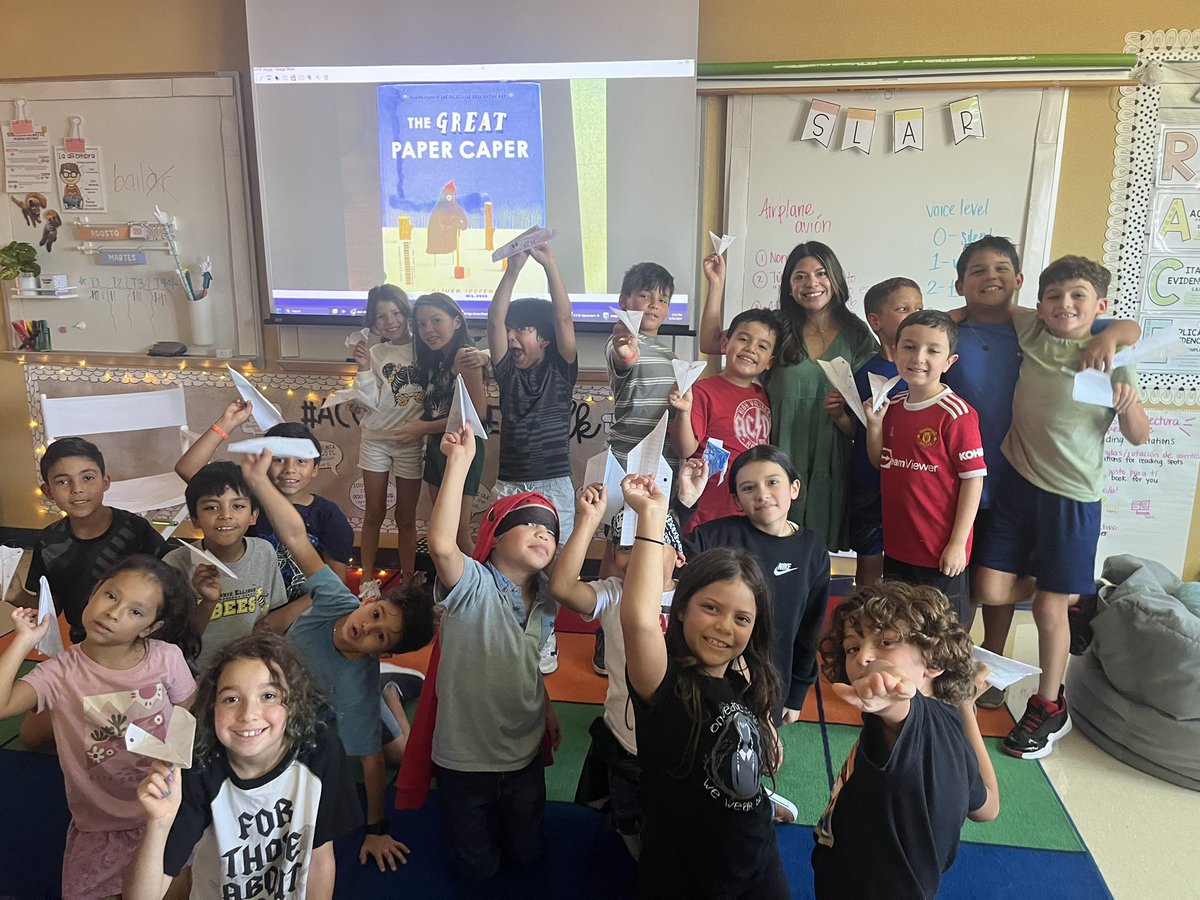 Adaniacsolis's tweet photo. What could be more fun than a STEM icebreaker activity for the first week of school?! Our bees wrote 3 fun facts about themselves on a paper plane after reading The Great Paper Caper and learned about their new classmates while having SO much fun! ♥️ @NISDEllison 🥰 https://t.co/0cAcd0exJg