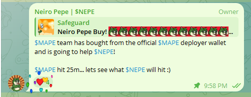 NepeOnEth's tweet photo. Big moves for $NEPE!

The official $MAPE deployer wallet has bought into $NEPE to show their full support and cooperation in helping send $NEPE to new ATHs and beyond! https://t.co/cYbwYQ95cL