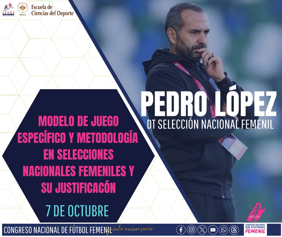 CoNaFutFem's tweet photo. 𝗠𝗔𝗦𝗧𝗘𝗥 𝗖𝗟𝗔𝗦𝗦 𝗗𝗘 𝗧𝗔𝗟𝗟𝗔 𝗠𝗨𝗡𝗗𝗜𝗔𝗟😎🇪🇸🌍⚽🔝

𝗣𝗲𝗱𝗿𝗼 𝗟ó𝗽𝗲𝘇, DT de la Selección Nacional Femenil Mayor 🇲🇽⚽😎 estará al frente de la primera Master Class del Diplomado de especialización en fútbol femenil 🔝

#FutbolFemenil https://t.co/IVq9hh5P2Z