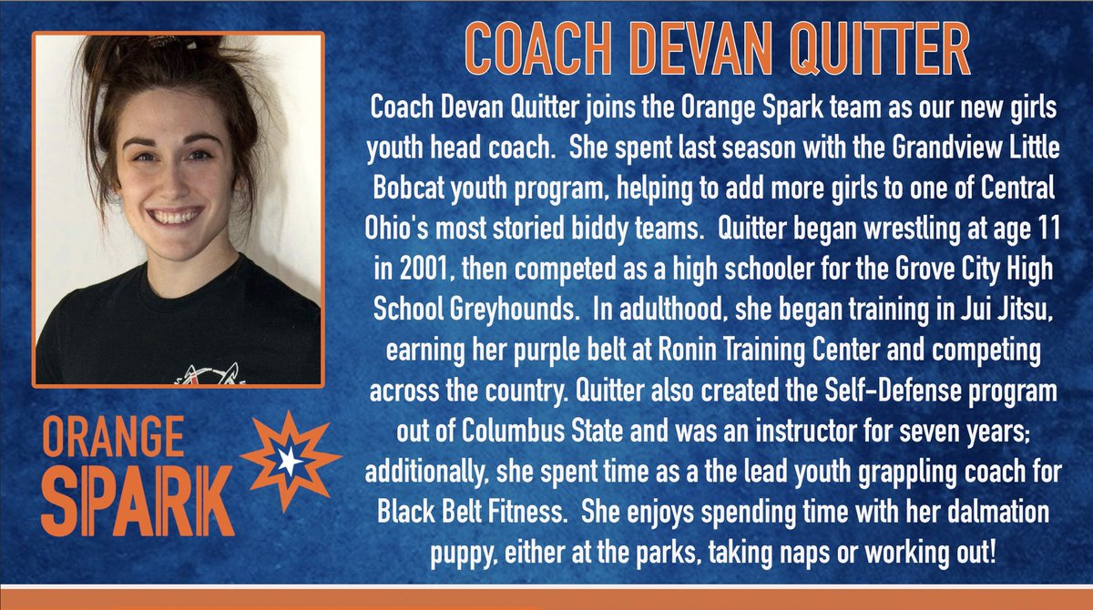 Excited to announce Coach Devan Quitter as our new girls youth head coach.  She will oversee the Orange Spark kids club, open to girls in grades K-6.  We got a great one…signups go live this weekend. Stay tuned!