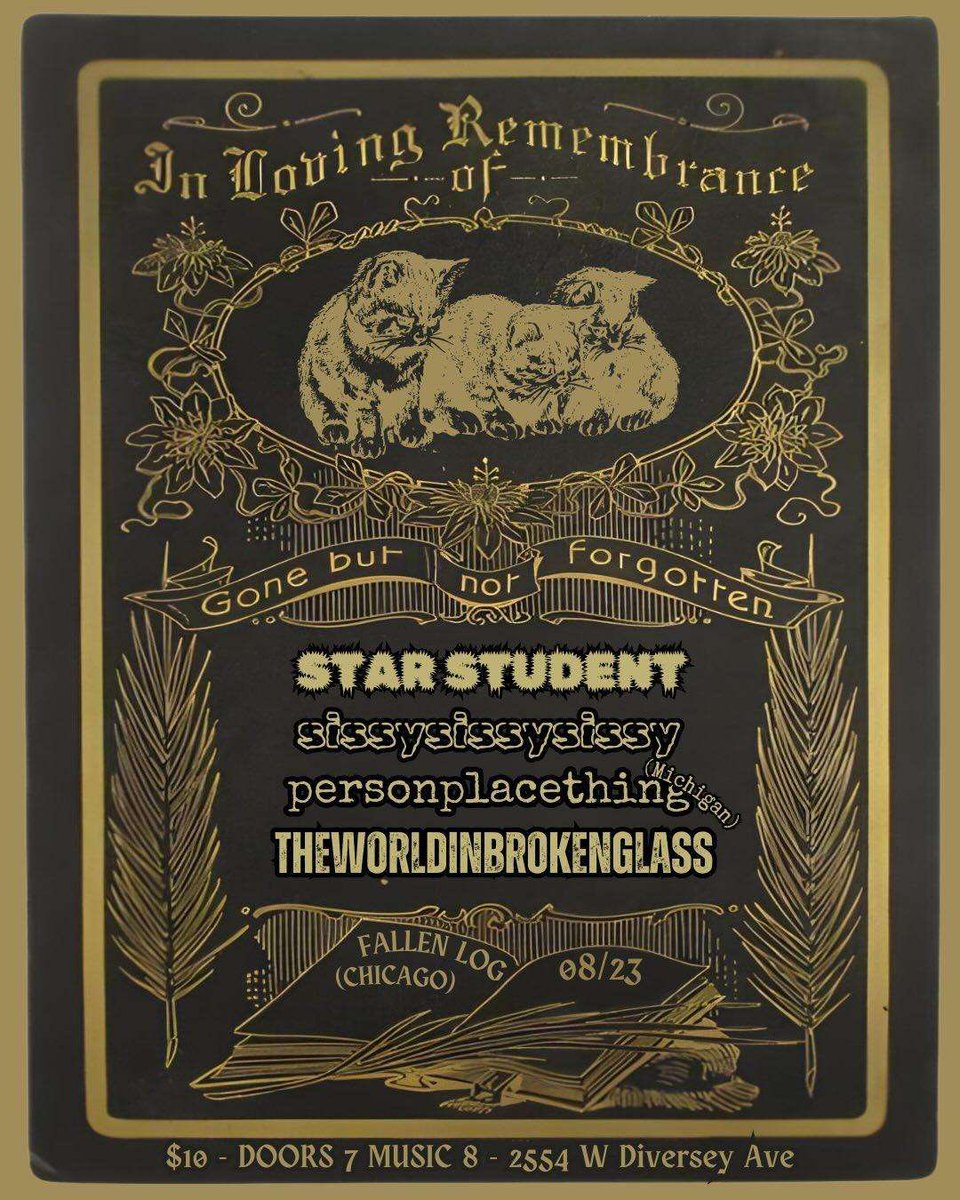 Hey girls some show stuff has shifted around, tomorrows show will continue at the Fallen Log! We’re donating our door cut to the legal fund of the owner of Space.01 

 come out for a night of screamo musick and eternal damnation of the cpd