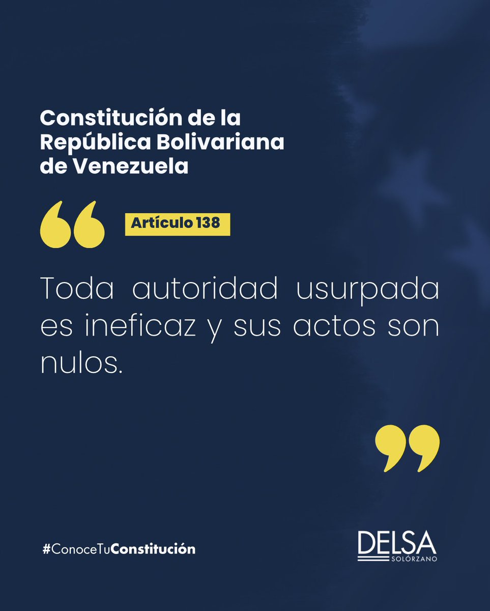 El #Artículo138 es el más corto de nuestra Carta Fundamental. Sin embargo, es uno de los más claros y contundentes. Implica la nulidad absoluta de cualquier acto emanado de cualquier autoridad del Estado, cuando esta usurpa funciones que no le corresponden. 

#NoUsurparánLaVerdad