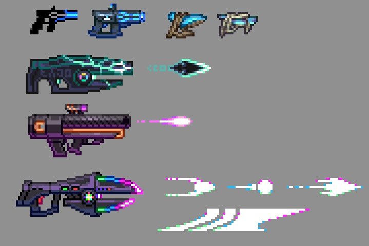Surprised that last post did pretty well so heres some more rando guns i did before those other clam guns. 2 original, 2 resprites and one conversion