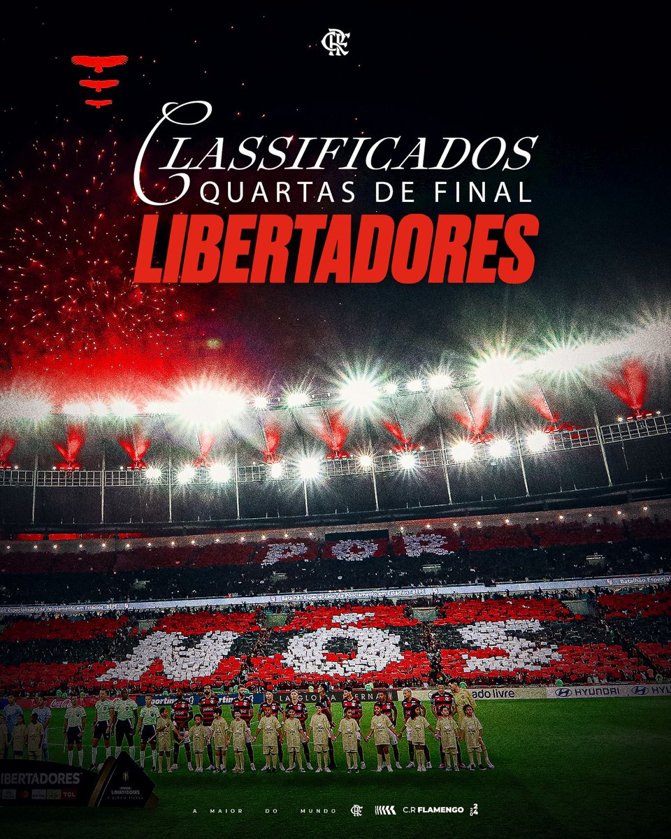 Flamengo's tweet image. O MENGÃO ESTÁ NAS QUARTAS DE FINAL DA CONMEBOL LIBERTADORES!
NÓS
POR NÓS
PELOS NOSSOS
PELO NOSSO LUGAR: O TOPO
SEMPRE!
#CRF #VamosFlamengo