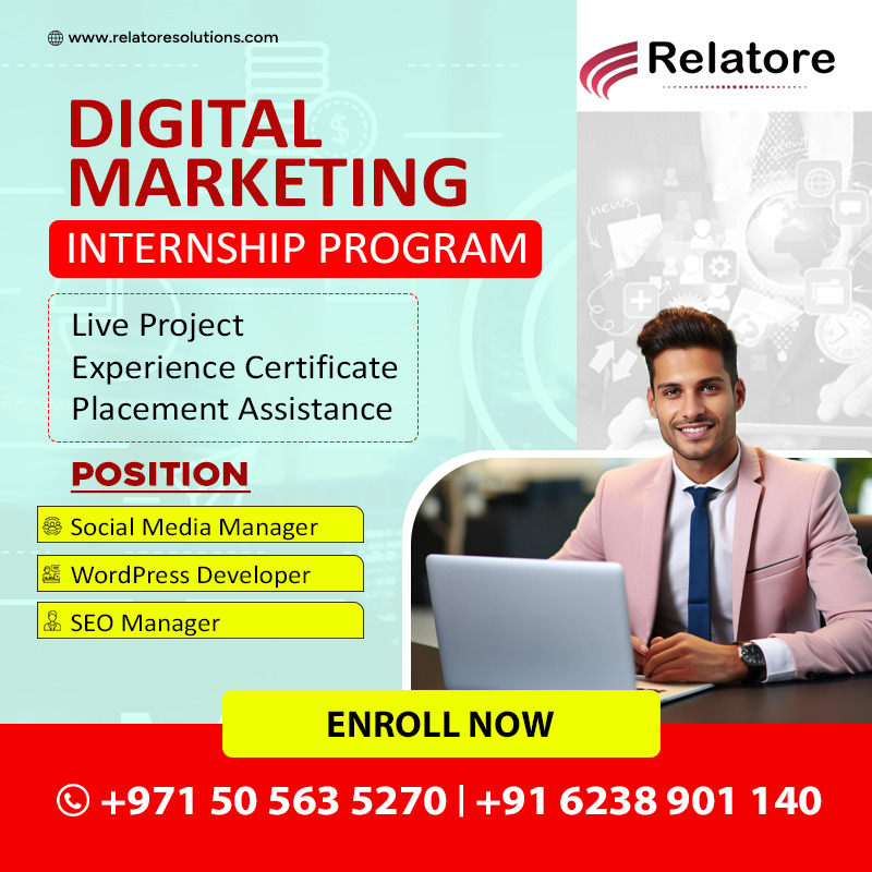 RelatoreHMS's tweet photo. Kickstart Your Career with Our Digital Marketing Internship Program!
👉 For Enrollment, Please feel free to call us +91 6238901140 / +971505635270
#DigitalMarketing #InternshipOpportunity #CareerGrowth #LiveProjects #PlacementAssistance https://t.co/igPzmASfFU
