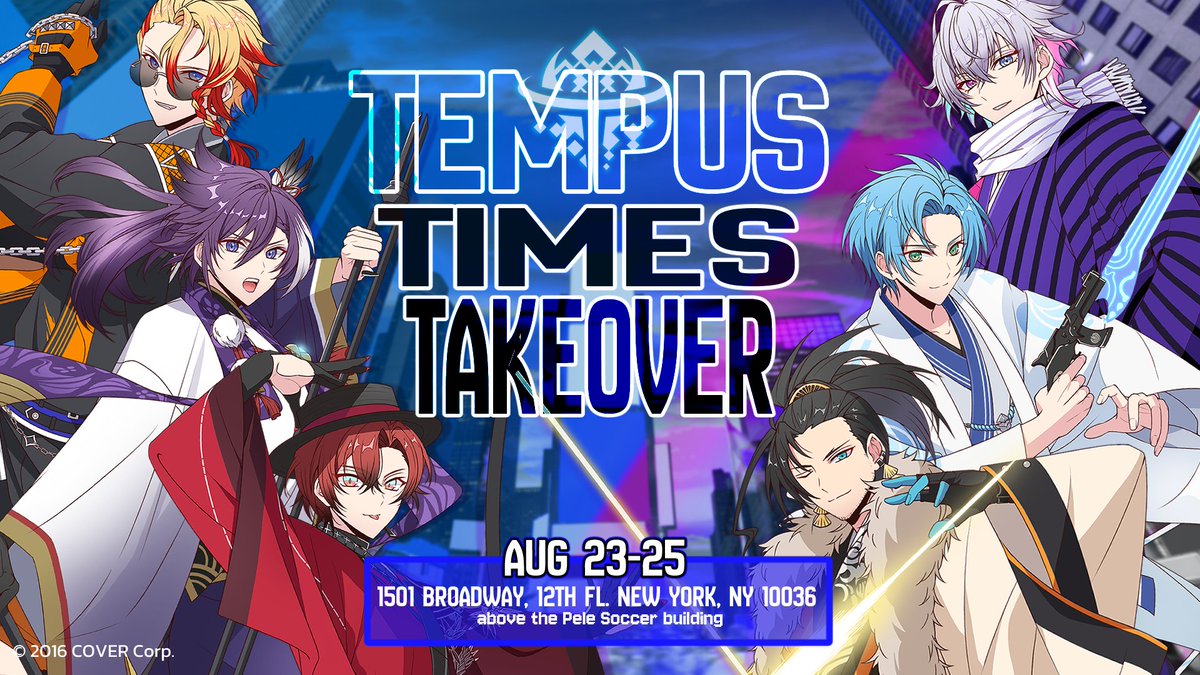 hololive_En's tweet photo. 🗽TEMPUS TIMES TAKEOVER🗽

"Unchained" will be playing in Times Square 1-4 times an hour during the weekend of Anime NYC! 🌟🍤

🗓️ Aug. 23-25th EDT
📍 On the billboard above Pelé Soccer
1560 Broadway, New York, NY 10036

Use #TEMPUSTimesTakeover to share your best shots 📸 https://t.co/QjecbGCki6