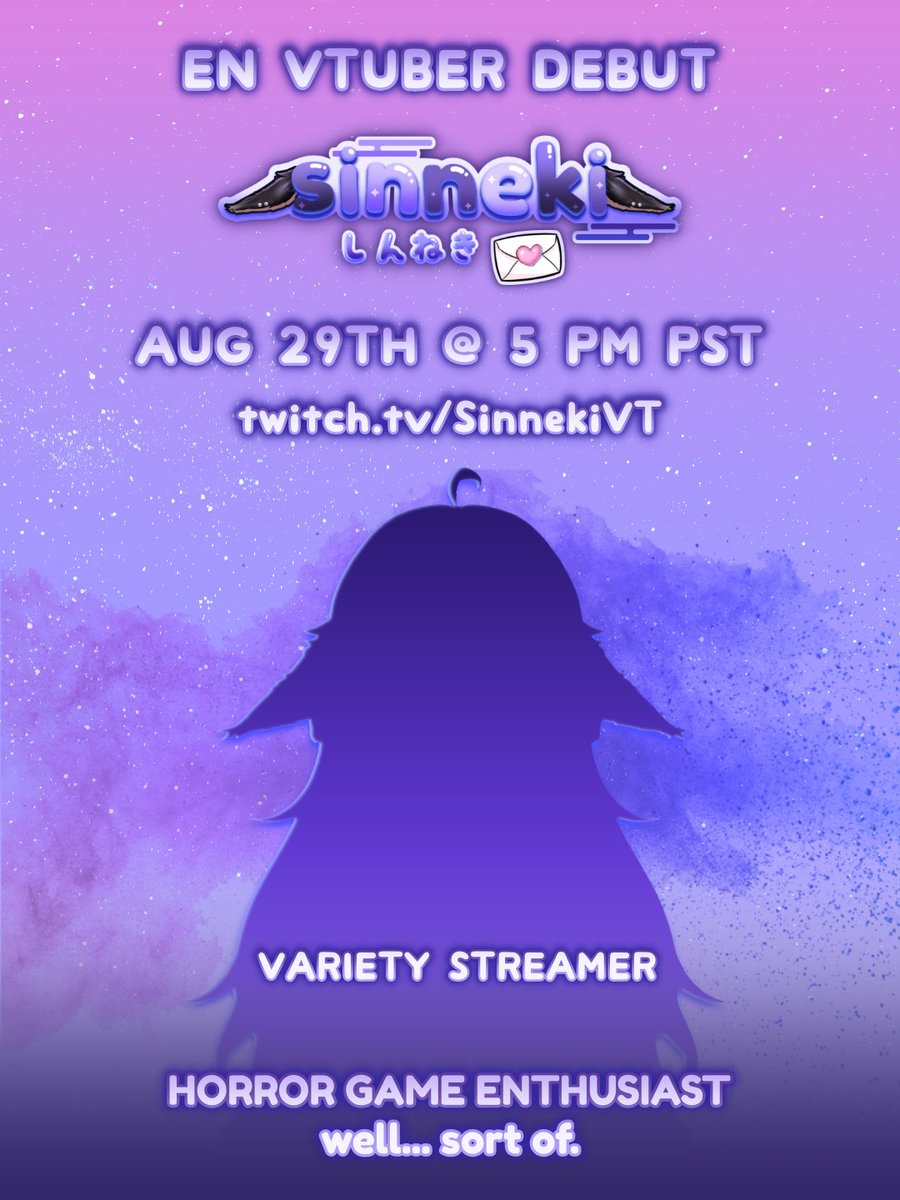 Just an airhead / scaredy cat variety streamer and horror games enthusiast making her debut soon!

EN Fox/Snake VTuber Debut - Aug 29th @ 5 PM PST on twitch.tv/SinnekiVT ♥

Excited to meet you all! ♥

#Vtuber #VtuberDebut #SupportSmallStreamers