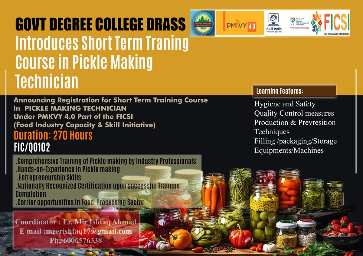 airnewskargil's tweet photo. @GDC_DRASS and #LSDM Ladakh Skill Developmemt Mission brings pickle making short term course exclusively for youth and women of #Drass. Apply today as seats are limited, selection will be done on first come first serve basis.
https://t.co/iMvkscuPvn…
@prasarbharti @Semokladakh https://t.co/azznI4KCnh