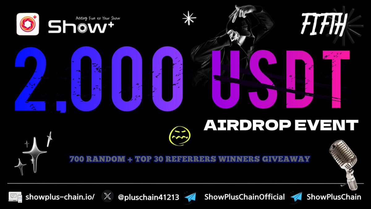 #ShowPlusChain is running a massive $ 2,000 USDT #airdrop campaign in  tokens!

Join our Gleam competition:
🔗 gleam.io/nEeEj/showplus…

Follow all the rules and tag your friends to join the airdrop campaign!

#Block_CK #Metaverse #Giveaway #web2 #web3 #USDT #BEP20 #SHC