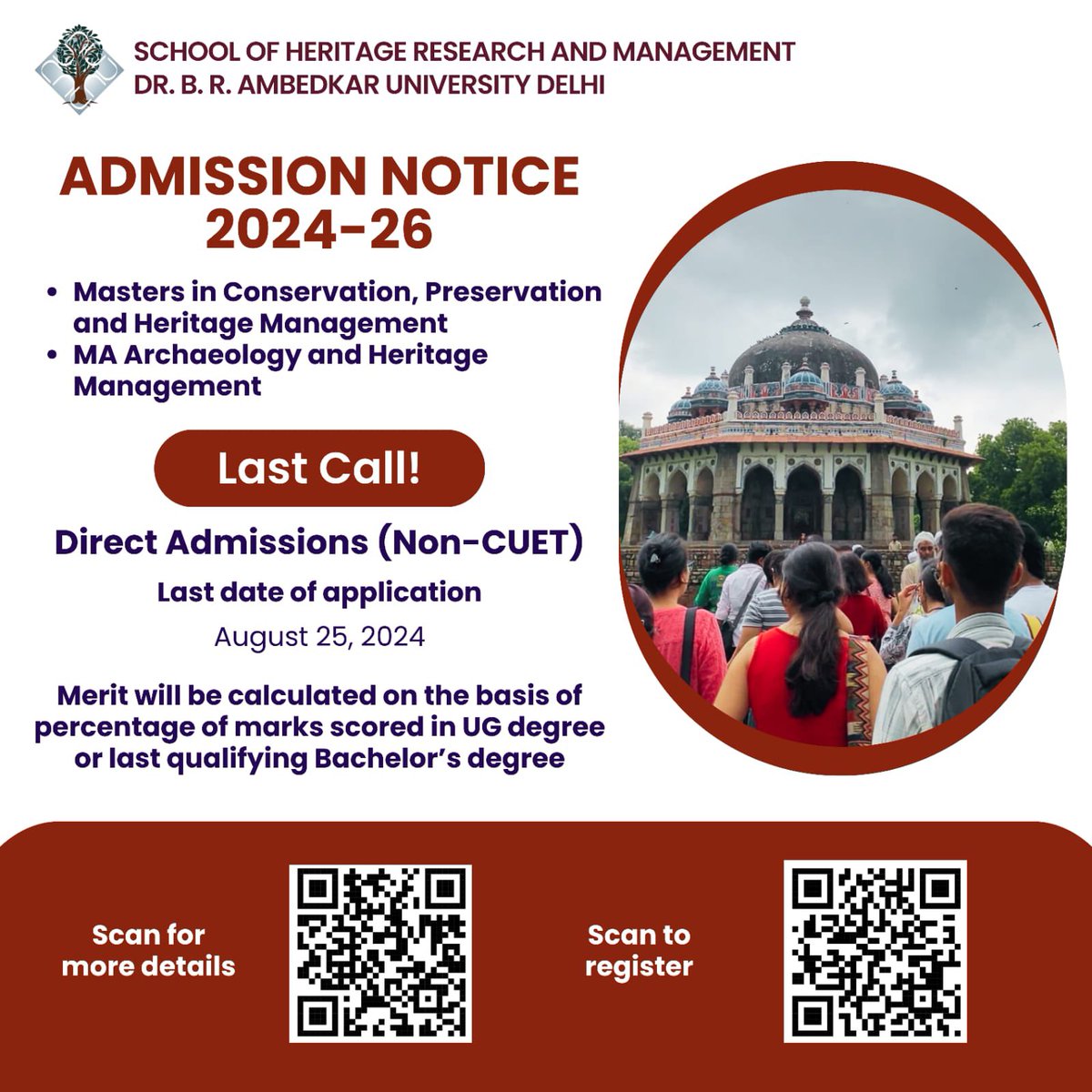 Final chance to join the Archaeology and Conservation programme. Call for non CUET applications till 25th August. 
Apply now and if selected enter the world of exciting heritage theory and practice <a href="/intachwalks/">INTACH DELHI CHAPTER</a> <a href="/ASIGoI/">Archaeological Survey of India</a> <a href="/HeritageWalks/">Delhi Heritage Walks</a> <a href="/ekta2993/">Ekta Chauhan</a> <a href="/ngma_delhi/">National Gallery of Modern Art New Delhi</a> <a href="/PartitionMuseum/">The Partition Museum</a>