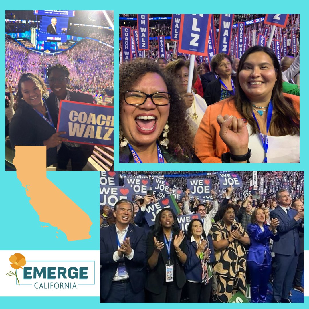 EmergeCA's tweet photo. We're cheering on all the Emerge CA alums watching history at the #DNC24 as we witness @KamalaHarris' nomination as our First Woman President. https://t.co/7gz27X9ILW