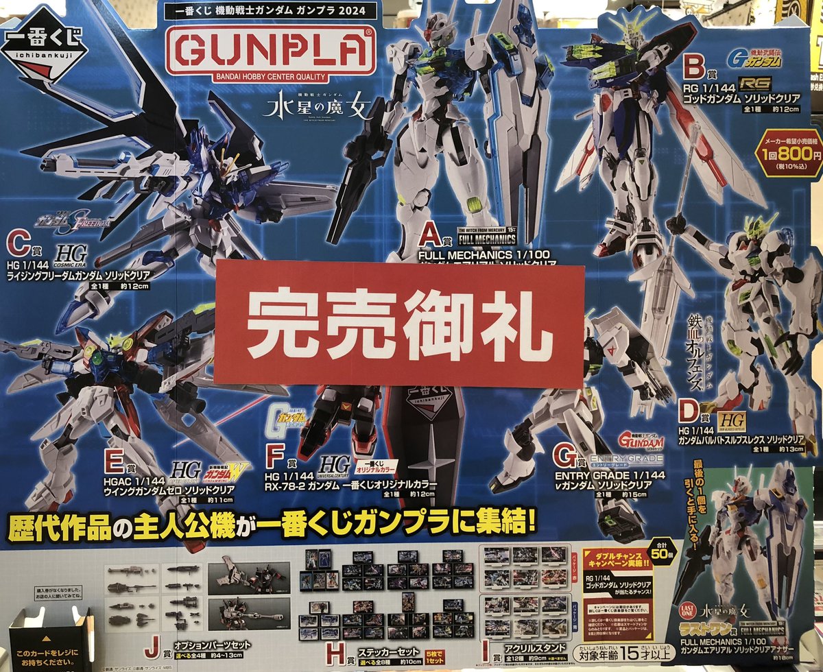 一番くじ 情報】 『一番くじ 機動戦士ガンダム ガンプラ 2024』 完売