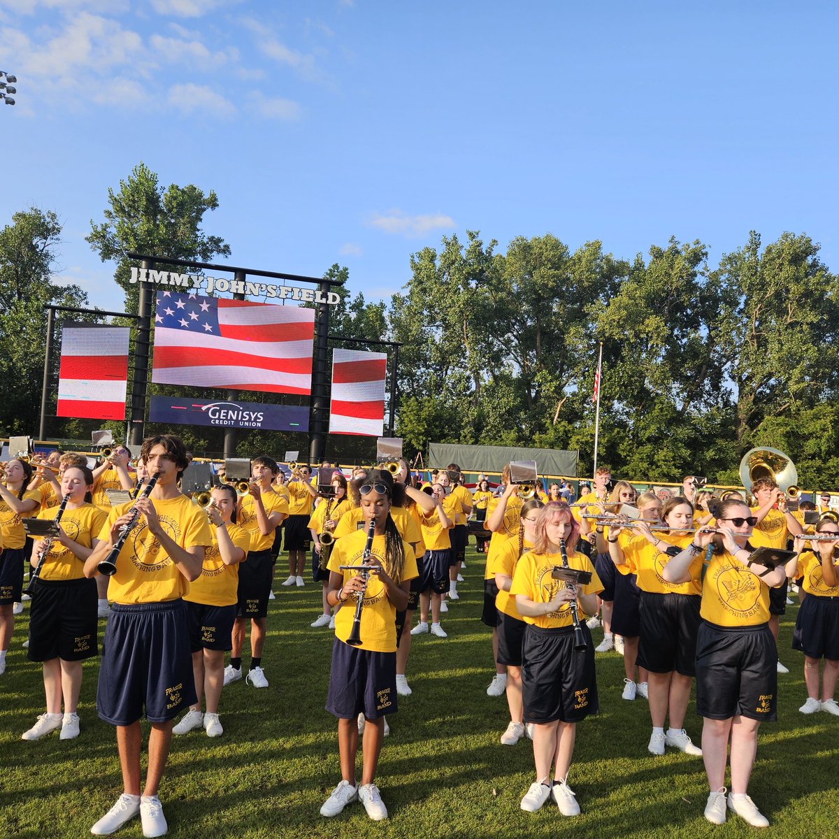 Fraser HS marching band rockin' at Jimmy John's Field and performing the national anthem in the outfield! As always, proud of our students and how they represent <a href="/FraserSchools/">Fraser Public Schools</a> <a href="/FPSmusic/">Fraser Music Dept.</a> #fraserfamily