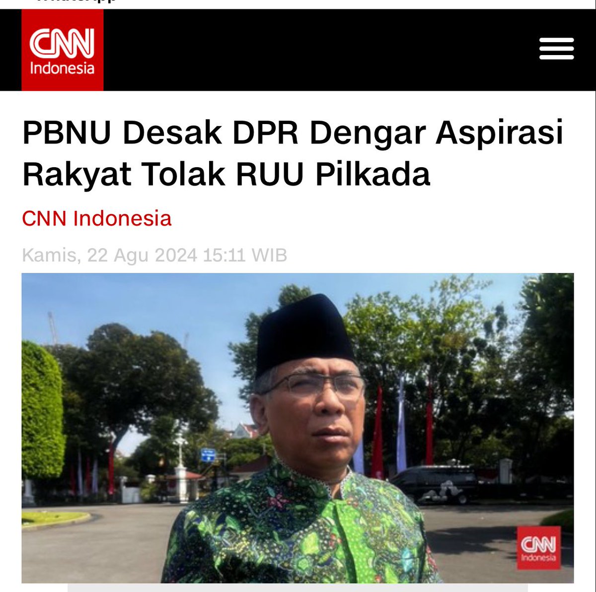 Nah gitu donk. 👍
Hallo Baleg, Pasal 7 Undang-Undang Pembentukan Peraturan Perundang-undangan. 
Salam Sopan Indonesia. 

PBNU mendesak DPR mendengarkan aspirasi masyarakat yang menolak pengesahan RUU Pilkada.

cnnindonesia.com/nasional/20240…