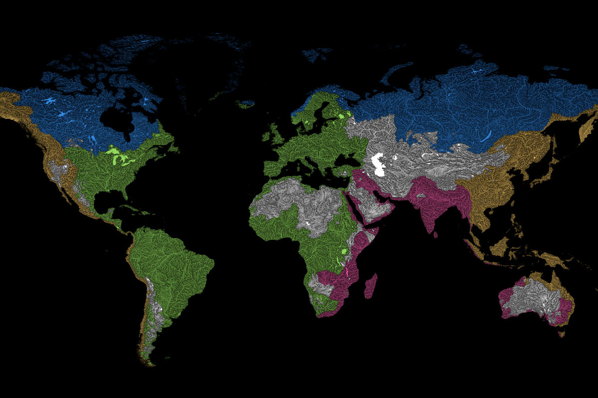 Nobody Has Ever Made A Map Like This Before: Every River Worldwide And Its Ocean Destination. 
Ocean Drainage basin map of the World. 

A Thread🧵