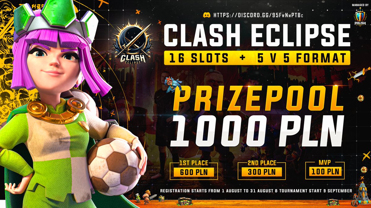 Polish League Clash of Clans (@polskaligacoc) on Twitter photo Hello <a href="/CoCEsports/">Clash of Clans Esports</a>
Join here and Register Fast
Hurry up a few slots left.
- PP: 1000 PLN
- Slots 128
- React here discord.com/channels/79717… to get access For registration and Register Here discord.com/channels/79717…
discord.com/invite/wbv9TRES Hello <a href="/CoCEsports/">Clash of Clans Esports</a>
Join here and Register Fast
Hurry up a few slots left.
- PP: 1000 PLN
- Slots 128
- React here discord.com/channels/79717… to get access For registration and Register Here discord.com/channels/79717…
discord.com/invite/wbv9TRES