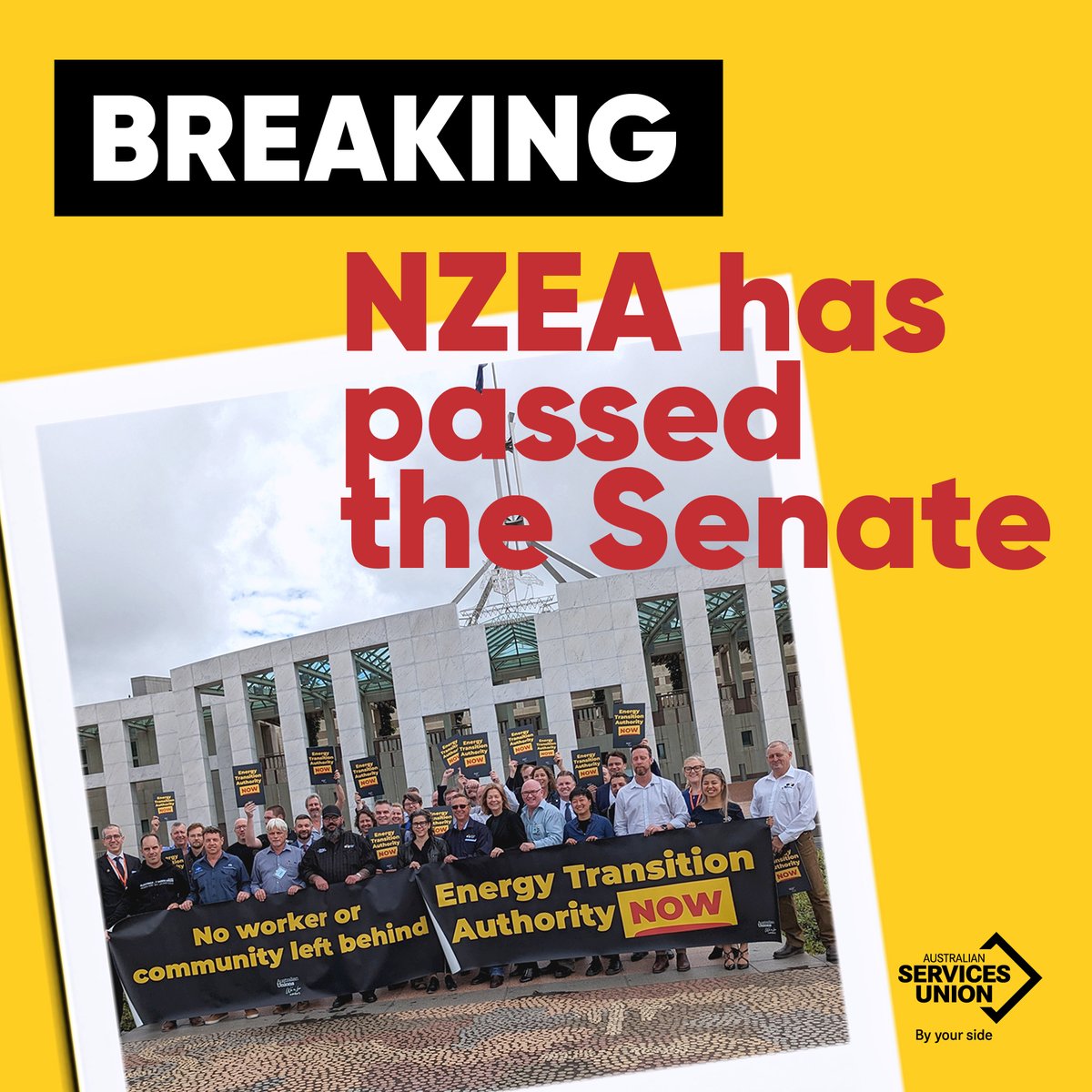 🚨 BREAKING 🚨  

The Net Zero Economy Authority Bill has just passed in the Senate!

For over a decade, ASU members have campaigned tirelessly to protect the expertise and future of energy workers, and this is a huge step to ensure no worker is left behind.

#unionwin #asuproud