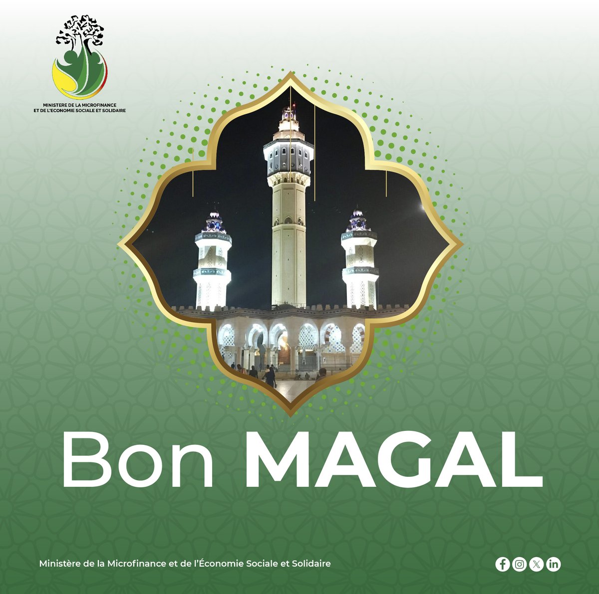 Bon Magal 2024 à tous ! 

Le <a href="/MinMicrofinESS/">Ministère de la Microfinance et de l’ESS</a> vous souhaite un très bon Magal.

Qu'Allah exauce nos prières !

#Senegal #Kebetu #MagalTouba2024 #18Safar #BonMagal2024