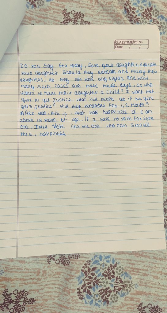harshitasrana's tweet image. This is what my student Sakshi wrote after we talked about the rape culture in my class ( the Kolkata Rape Case ) #KolkataDoctorDeath #kolkata #Doctors_on_strike #rapecase #DoctorsLivesMatter #teachforindia #MoumitaDebnath #WomenEmpowement #justiceformoumitadebnath