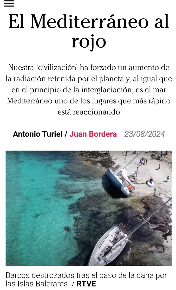 Antonio Turiel y yo sobre lo que está ocurriendo en el Mediterráneo, y lo que va a suponer.

El Mediterráneo fue un lugar propicio para las civilizaciones por los mismos motivos que ahora va a dejar de serlo. 

ctxt.es/es/20240801/Fi…