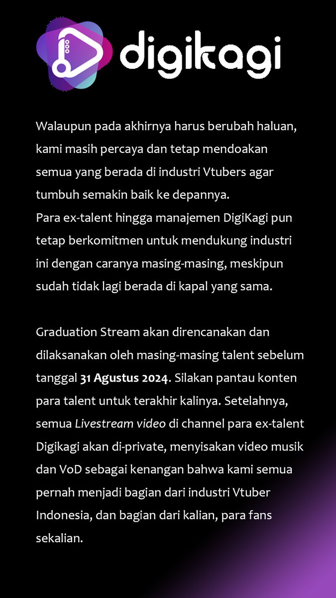 digikagi's tweet image. Pengumuman PENUTUPAN &amp;amp; PIVOT DigiKagi #Vtuber Agency