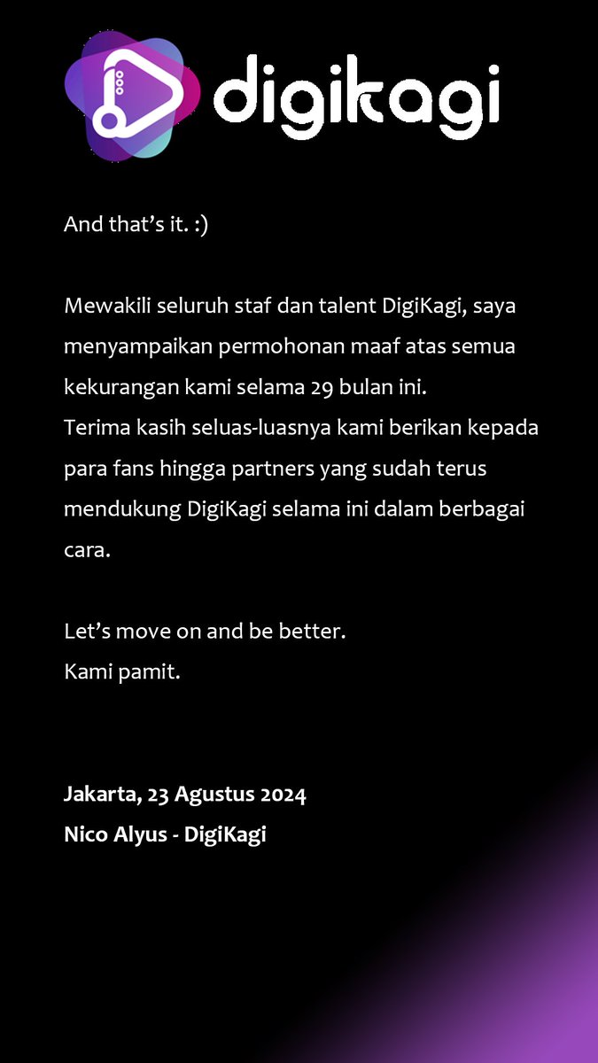 digikagi's tweet image. Pengumuman PENUTUPAN &amp;amp; PIVOT DigiKagi #Vtuber Agency