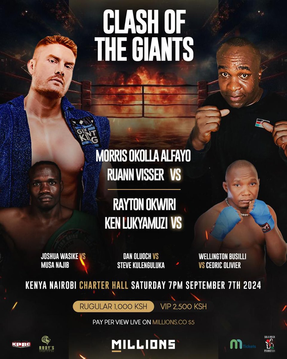 ProBoxingKenya's tweet photo. An epic showdown where two of the most formidable fighters will go head to head in a battle for supremacy. Grab your tickets online .https://t.co/vw30d3IQen https://t.co/mWQmTgHSK8