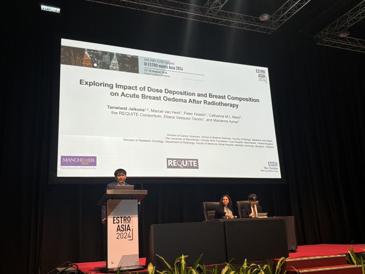 marianneaznar's tweet photo. @ArisBreaker presenting his work on the impact of breast density in the development of oedema after breast RT at #ESTROAsia24. Dose to and volume of fatty tissue appear predictive (single cohort). A great way to wrap his PhD studies ! @elivaos #medphys #radonc @RequiteProject https://t.co/cIo8mQII0z