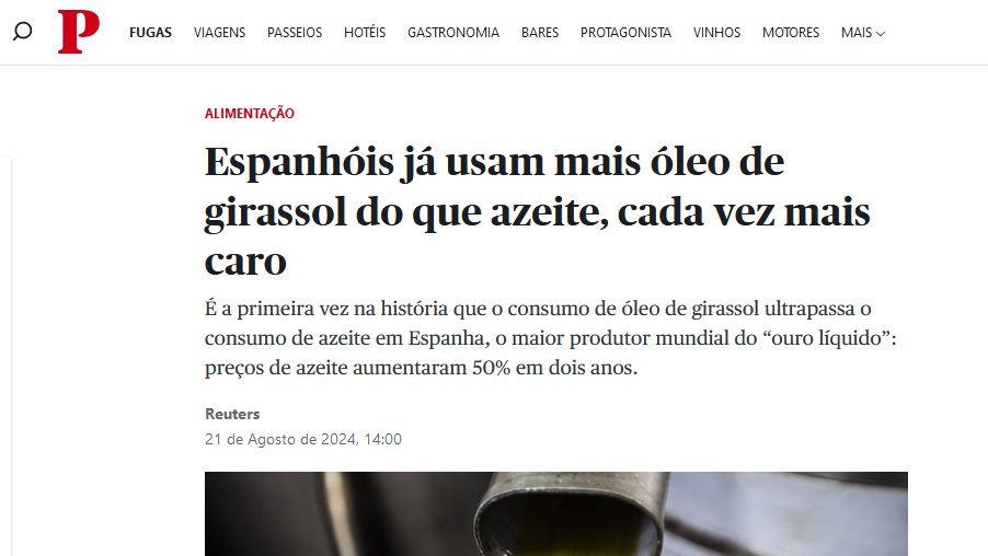 Em 1771, D. José mandou proibir a venda de azeite fora de Lisboa ou do reino devido ao seu preço excessivo. Problema não apenas de antigamente. A notícia é sobre Espanha, mas a Deco diz que o azeite subiu 157% nos últimos 2 anos.