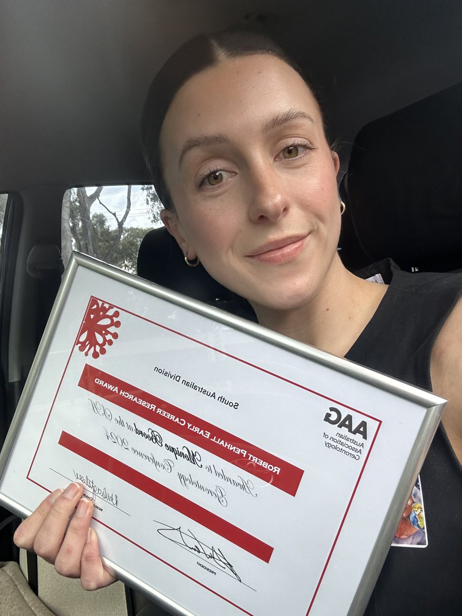 Very grateful to take home the Robert Penhall early career researcher award today at the <a href="/gerontologyau/">AAG</a> South Australian Gerontology Conference for my work on EEG and delirium vulnerability during my PhD at UniSA! Paper coming very soon!!!