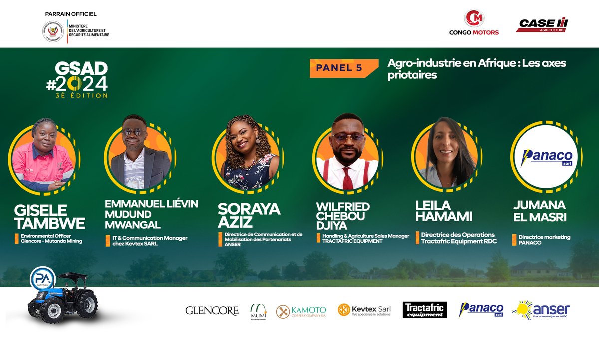 "L'agro-industrie en Afrique : lesaxes prioritaires" est le sujet abordé pendant le cinquième panel avec des entreprises expertes du domaine !

Rejoignez-nous au Pullman Grand Karavia de Lubumbashi, ou suivez-nous en direct sur toutes nos plateformes (LinkedIn, Facebook et