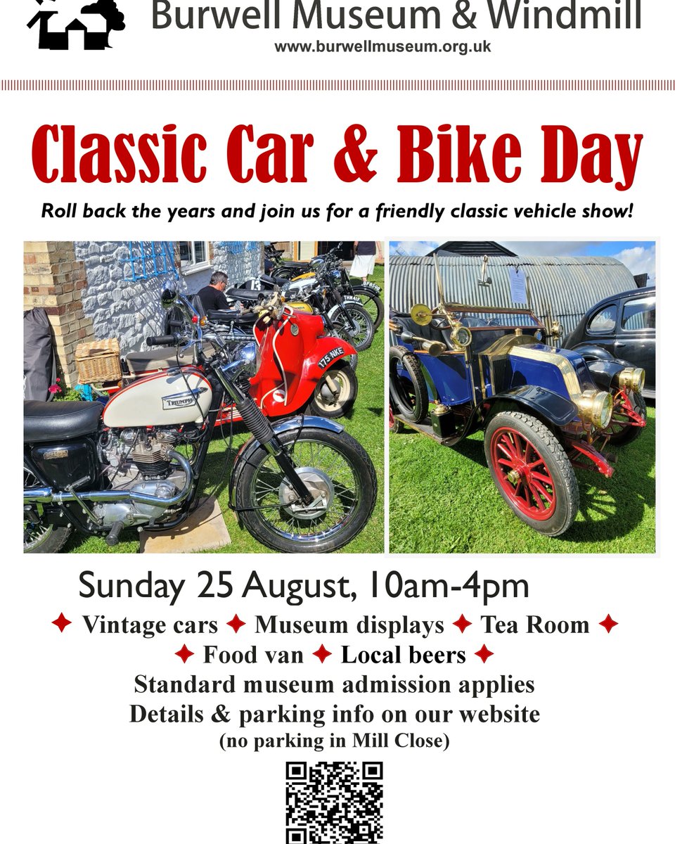 Classic Car &amp; Bike Day this Sunday (25th August) 10am-4pm. Last admission 3pm.
burwellmuseum.org.uk/events/classic…