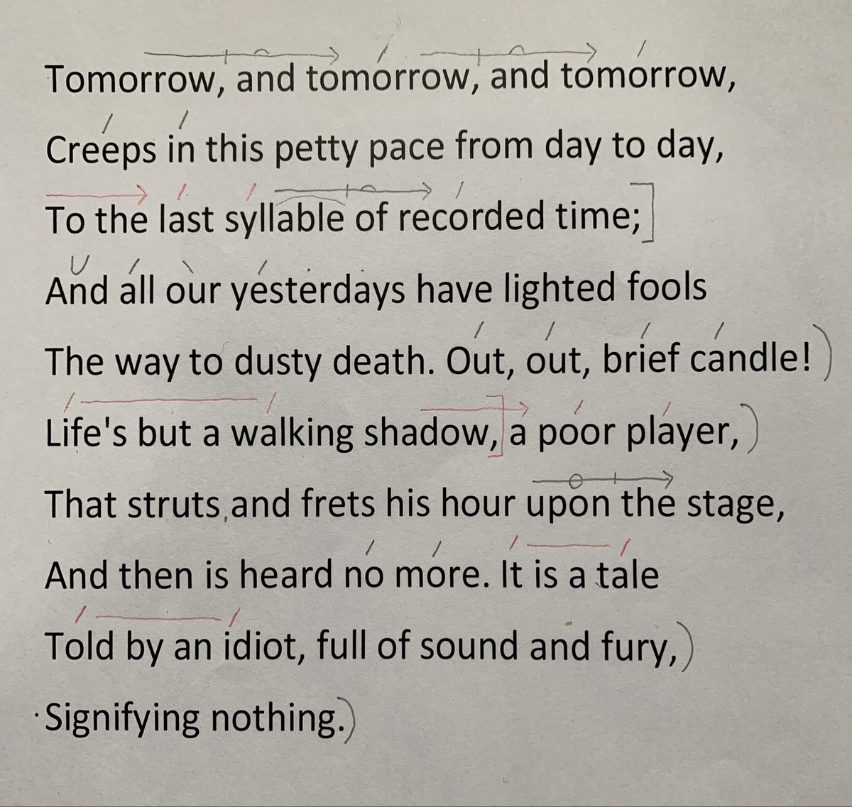 8Dawntreader8's tweet photo. @cjneuendorf A Macbeth scansion (my only oversight was to forget to mark the tail at the end of the opening line): https://t.co/UJX8CvV26k