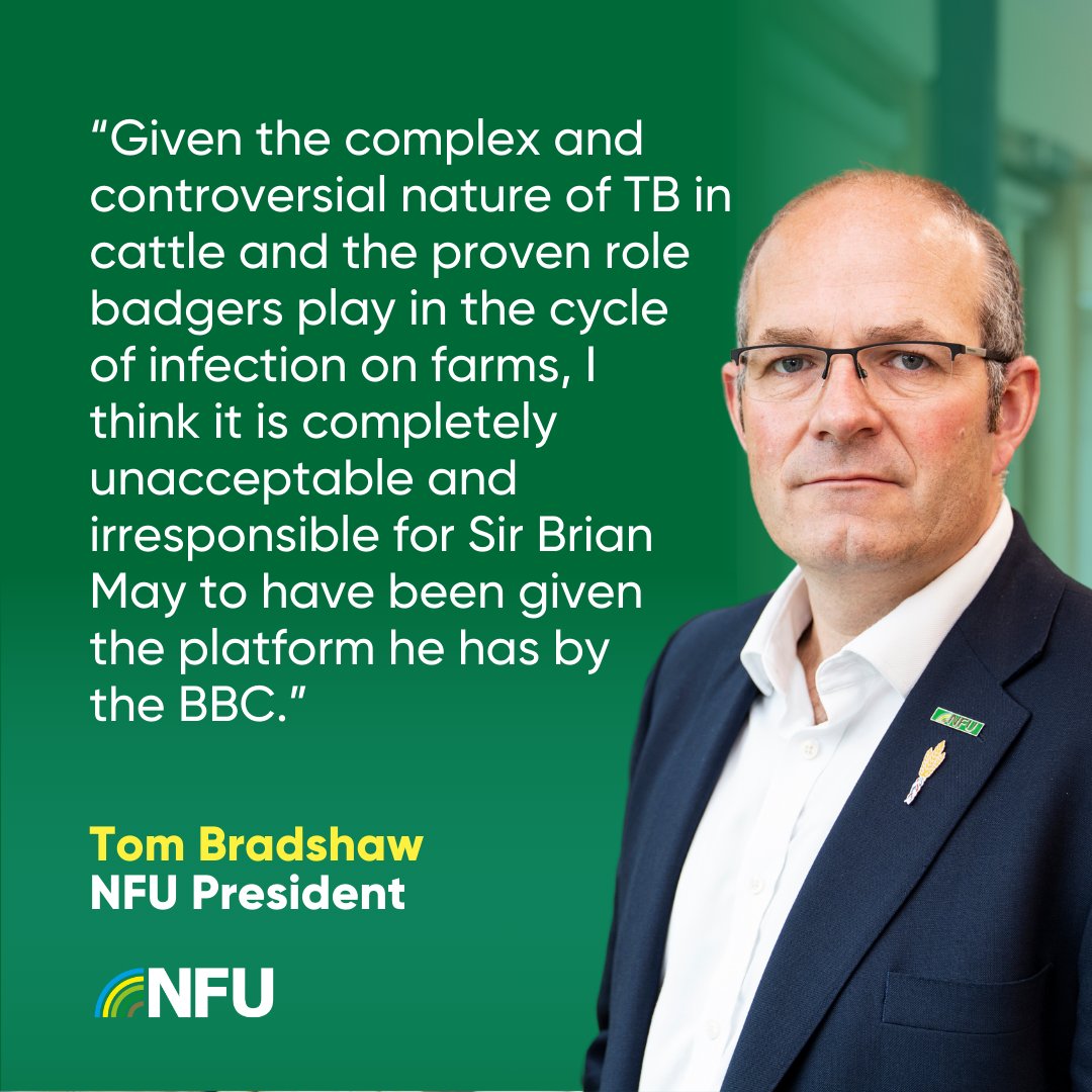 (1/5) NFU President Tom Bradshaw (<a href="/ProagriLtd/">Tom Bradshaw</a>) has written to the BBC to express deep concern about a documentary due to be shown on BBC2 on bovine TB, highlighting the effect it will have on the mental health of farmers who are still impacted by this terrible disease on farm.