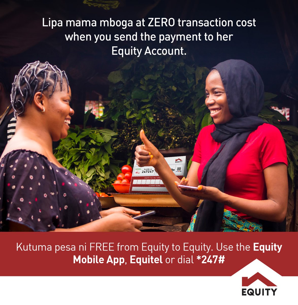 StandardKenya's tweet photo. Transfer money from your Equity account to another Equity account with ZERO fees.
Ukifanya grocery shopping uliza your mama mboga kama if she has an Equity account send money for FREE using the Equity Mobile App, Equitel, or *247#.
#KutumaPesaNiFREENaEquity #SavewithEquity #Ad https://t.co/olBIFMLBUM