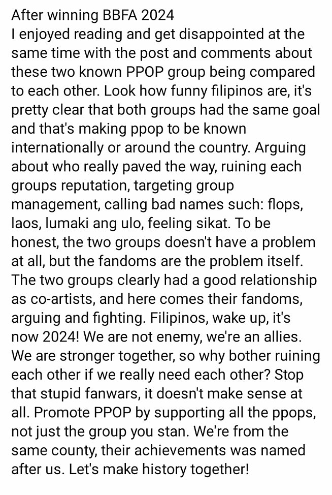 itsmeyothea's tweet photo. Nakakalungkot lang na ang dapat nag damayan siya pang nagbabangayan🥺
PS: This post was intended for every fandoms awareness. Not to be bias, but purely for awareness.
#PPOPRISE #StopFanWar #SB19 #BINI #KAIA #HORI7ON #G22 #ALAMAT https://t.co/eB4bOdUPe5