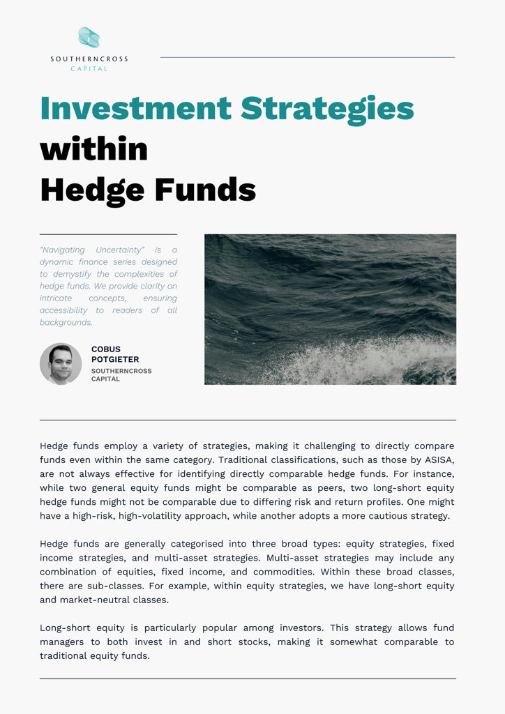 SouthernCrossC2's tweet photo. NAVIGATING UNCERTAINTY EP 04: Investment Strategies within Hedge Funds.
Access our latest article by downloading it here or view the full episode by clicking here: https://t.co/xRUEVhdRVF

#SouthernCross #HedgeFunds #Finance #NavigateUncertainty https://t.co/uk6EMZhPG8