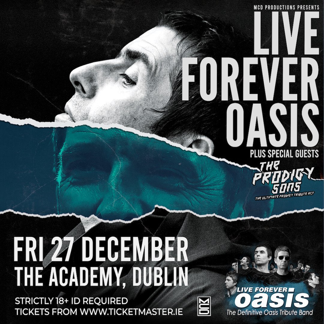 NEW SHOW // <a href="/LiveForeverNo1/">Live Forever Oasis Tribute Band</a>, an Irish tribute to Oasis, comes to The Academy on Friday 27 December 2024.

Tickets are on sale Monday at 10am from <a href="/TicketmasterIre/">Ticketmaster Ireland</a>