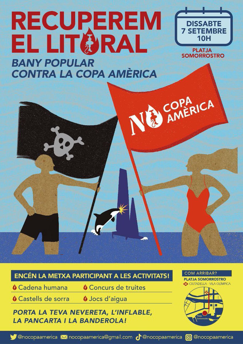 ⚠️ Privatitzen carrers, tanquen barris, elititzen el litoral i encareixen la ciutat🤬

És hora de mullar-nos. 🏊🚣
RECUPEREM EL LITORAL ✊🏾
Bany popular contra la Copa Amèrica. 
📆 Dissabte 7 de setembre, 10h. 
📌 Platja del Somorrostro.
No hi faltis! segueix <a href="/nocopaamerica/">No a la Copa Amèrica 2024</a> 📣