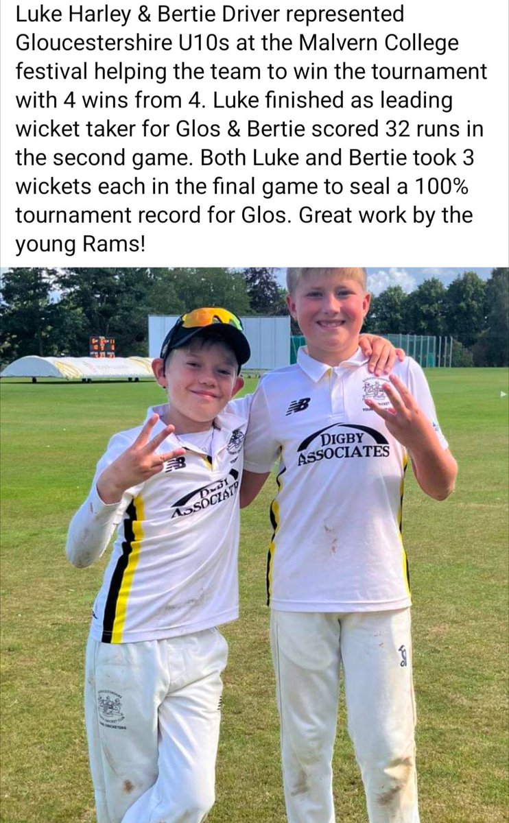 Well done to Luke Harley and Bertie Driver on their impressive performances for Gloucestershire U10s!