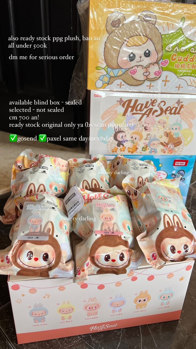 whereislouu's tweet photo. READY STOCK labubu have a seat original popmart bisa scan . Ada yg selected - unseal atau blind box sealed. 
Also available bao ao and ppg crybaby plush blind box all under 500k/pcs
DM me for order😊

wts jastip korea jepang labubu macaroon popmart delicious bunny tiket konser https://t.co/IywrhQtVfC