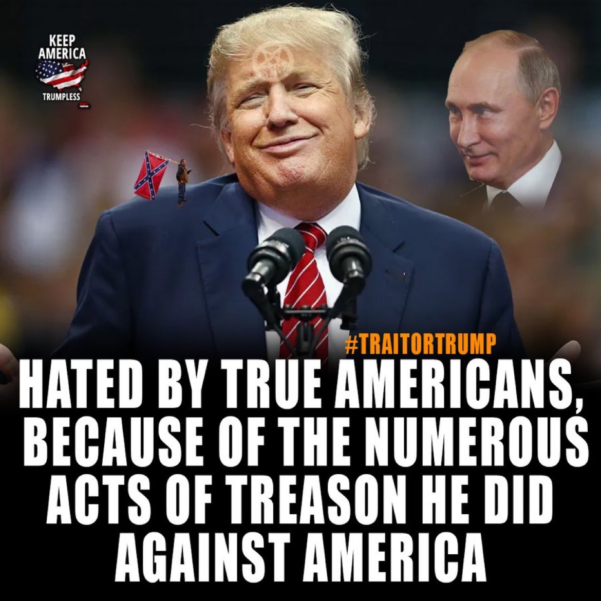 Damaan4u33's tweet image. Why do you think that most Americans hate Donald Trump? 🤔 

A. His devotion to Putin 
B. He's a traitor 
C. He wants to be a dictator 
D. He's a racist/rapist/pedophile 
E. He's never paid for his crimes 
F.  All of the above
