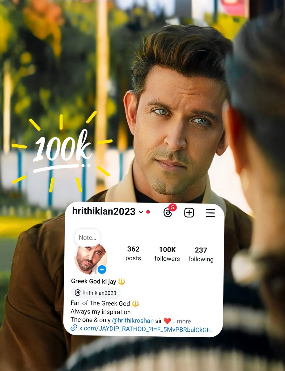 JAYDIP_RATHOD_'s tweet photo. Thank you Hrithik sir for inspiring me ❤️

Achieved a milestone of 100K followers on Instagram!!!!🤩

Thank you @TheSureshJohn_1 sir If you were not there then all this would not have happened❤️🙏 

Greek God ki Jay 🔱

#HrithikRoshan𓃵 https://t.co/asknoSxO97