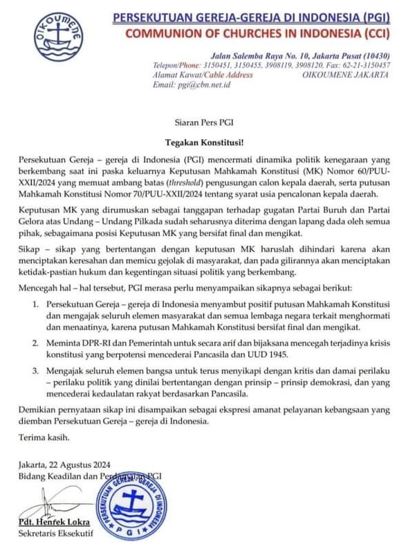🔥🔥🔥

Sikap PGI terkait putusan MK.