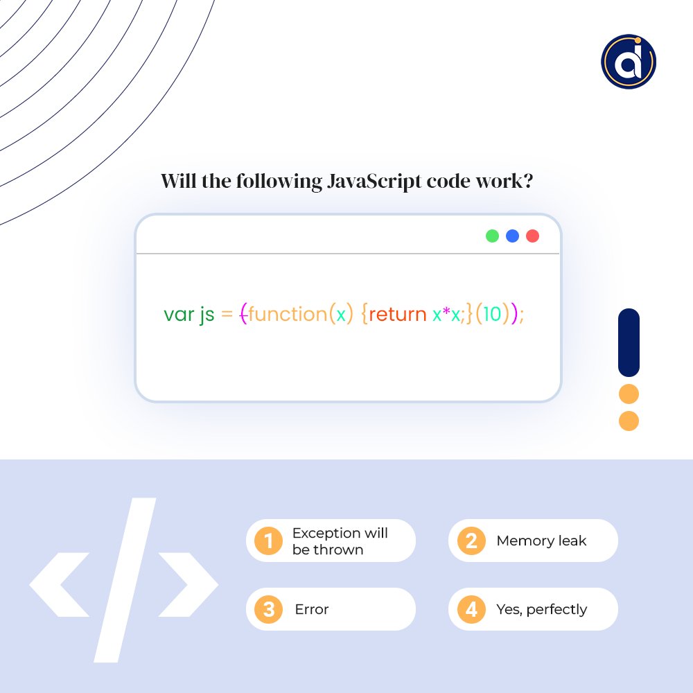 datics_ai's tweet image. Crack The Code 🧠

Can you complete this JavaScript Coding Quiz? 🤔🚀 Comment your answers below! 👇

#javascript #CodingQuiz #Programming #TechChallenges #testyourskills #daticsai

[ CodingQuiz, JavaScript, testyourskills, daticsai, lifeatdatics, TechChallenges ]