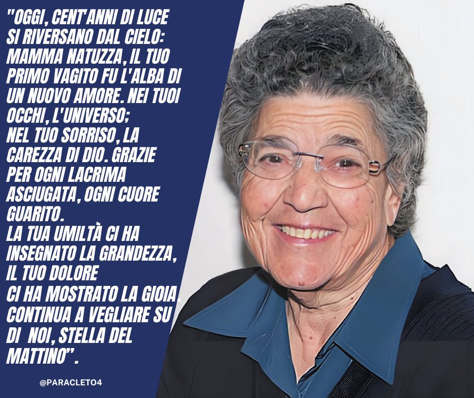 paracleto4's tweet photo. Buon Compleanno, Mamma #Natuzza! Cent'anni di amore, fede e miracoli. Il tuo cuore continua a battere nei nostri. Che la tua luce brilli per sempre, illuminando il cammino di chi cerca conforto. Grazie per 100 anni di benedizioni. #NatuzzaCentenario https://t.co/SA8fwaUhdi