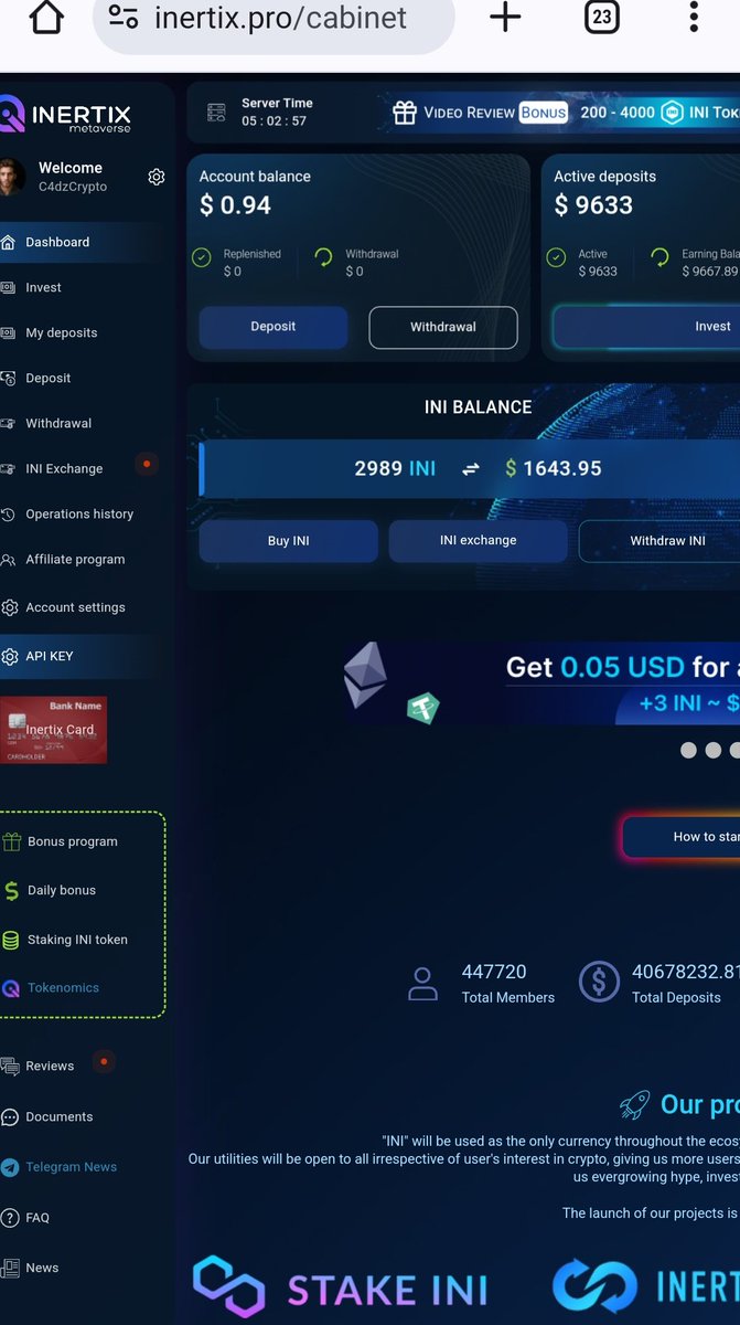 C4dzCrypto's tweet photo. I started on this platform a year and a half ago to collect Inertix daily free bonus tokens and decided to invest with just $20usd. Still collect my free inertix tokens daily, and my earning balance has reached $9667! That currently earns me over $300 per day! Join for free today https://t.co/9EWKnxsA4C