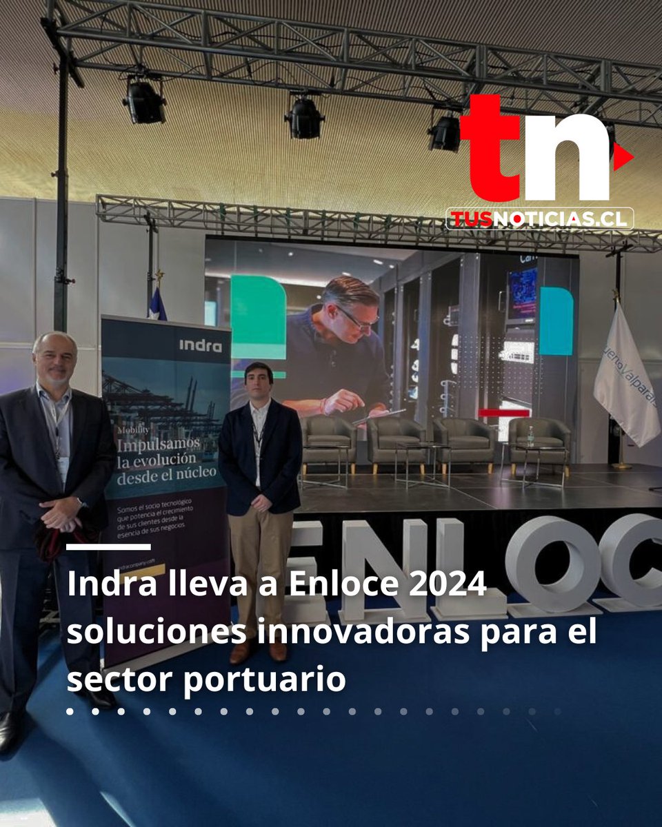 tusnoticiascl's tweet photo. Qué buena noticia 👏
Indra participa en el evento ENLOCE 2024 este 22 de agosto, donde presenta sus avances y soluciones en tecnología para el sector portuario.
Lee la nota completa ⬇️
https://t.co/W140ln4hg9
#TusNoticias
#Indra #PuertodeValparaiso #ENLOCE https://t.co/TsnLdHWJhn